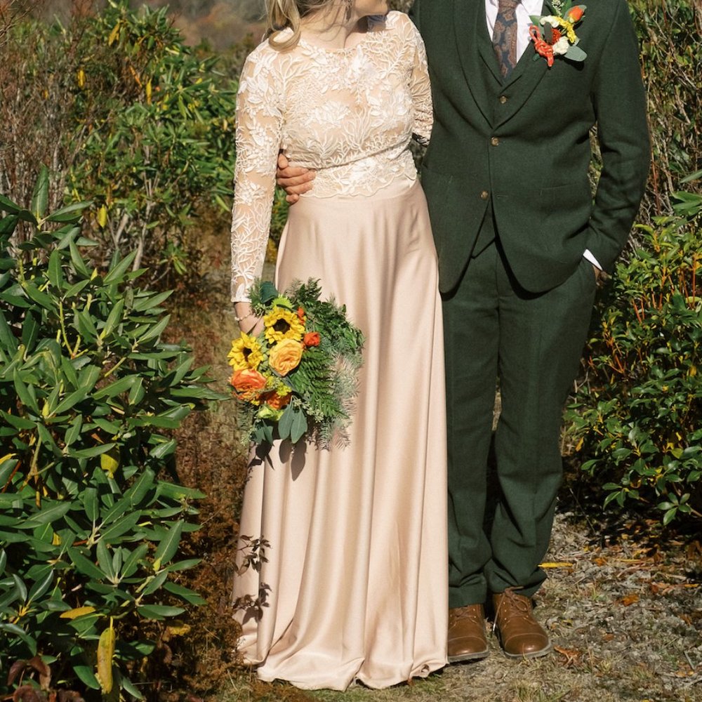 Two piece handmade silk & lace wedding dress